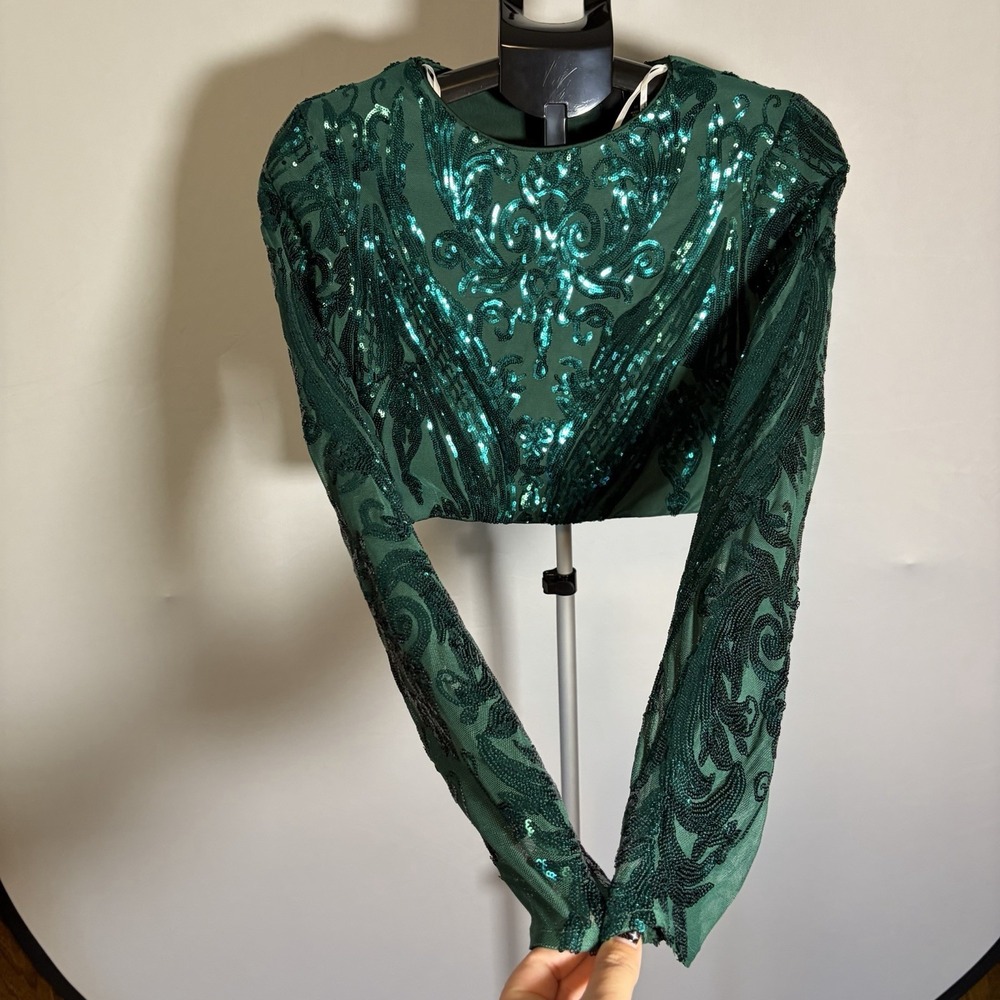 Lulus Medium Green Luxe Aesthetic Sequin 2 Piece Maxi Dress Glam Sexy Wedding - Picture 11 of 16